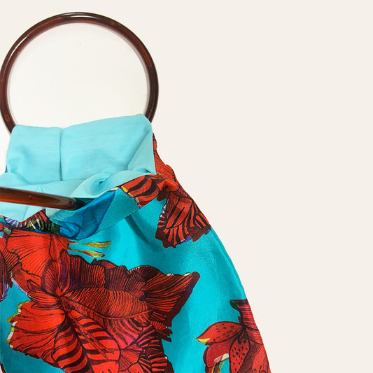 Ariana Turquoise & Red Silk Luxury Handbag