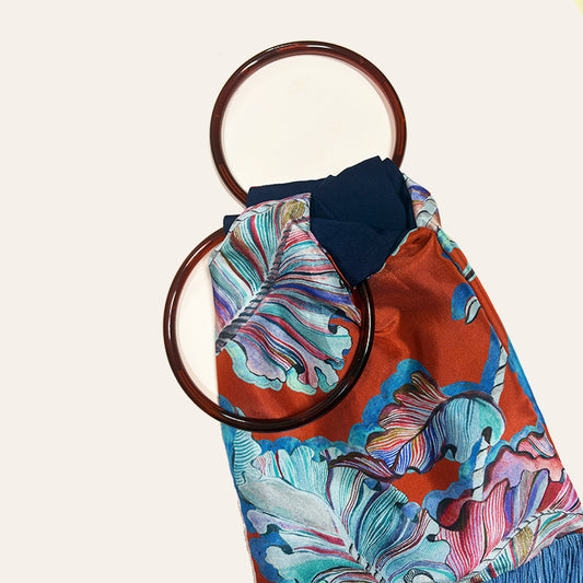 Ioli Red & Turquoise Silk Luxury Handbag