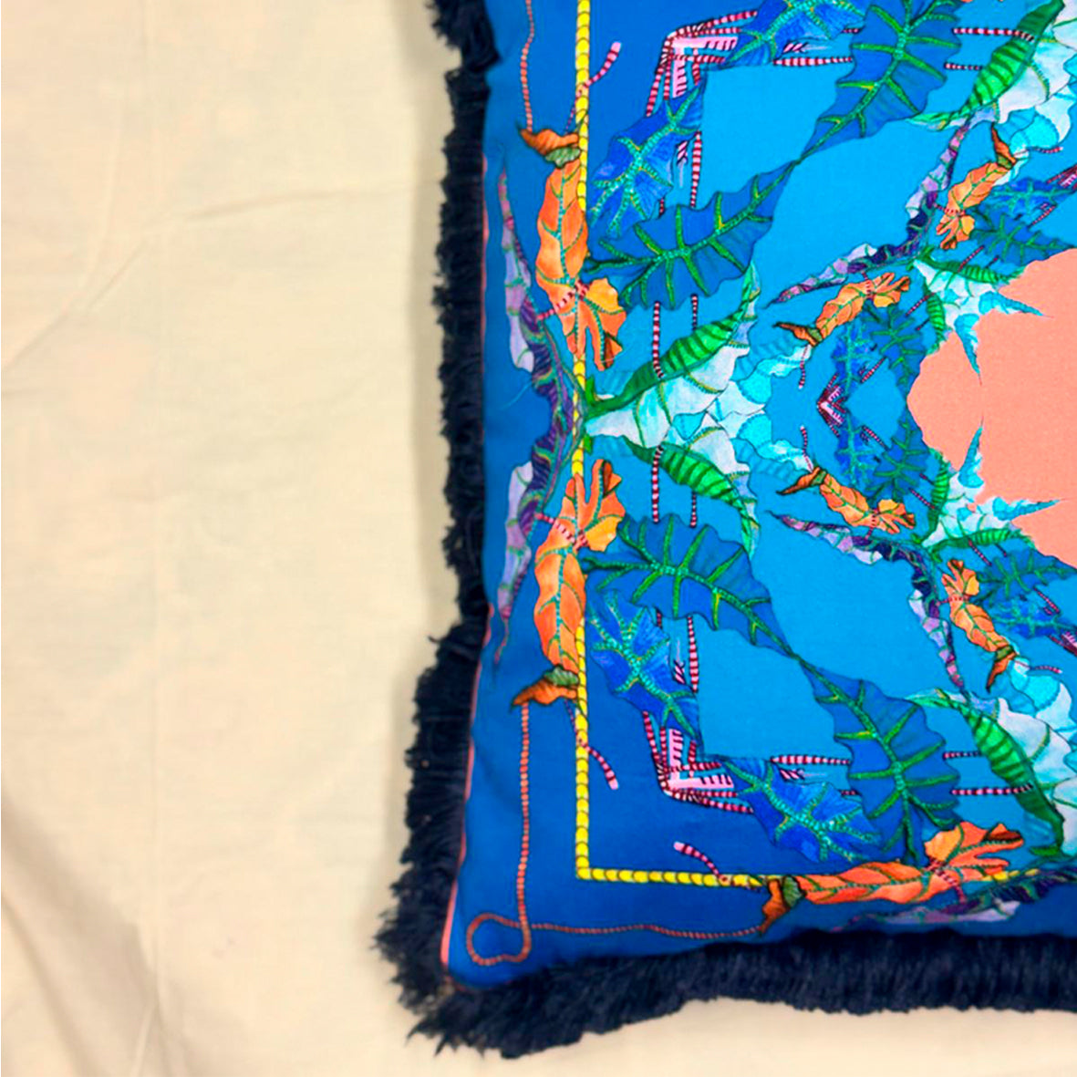 Margarita Blue Cushion - Luxury Handmade Fringe Throw Pillow - Eleni Malami