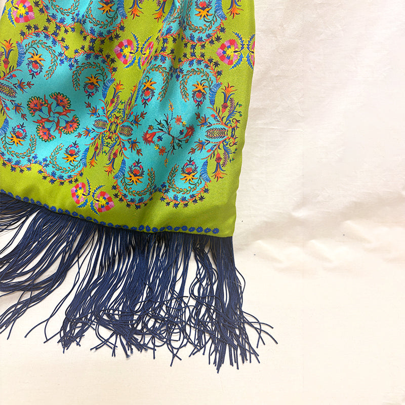 Myrine Olive Large Silk Luxury Handbag with Bamboo Handle