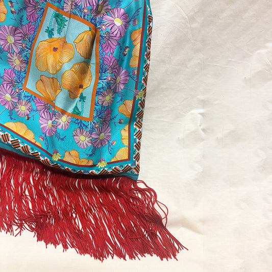 Poppy Aegean Blue Large Silk Luxury Handbag