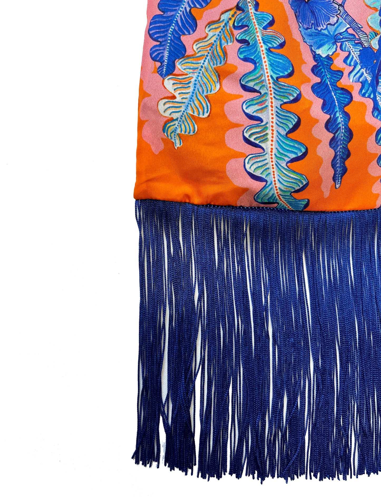 Geranium Orange & Cobalt Silk Luxury Fringe Handbag