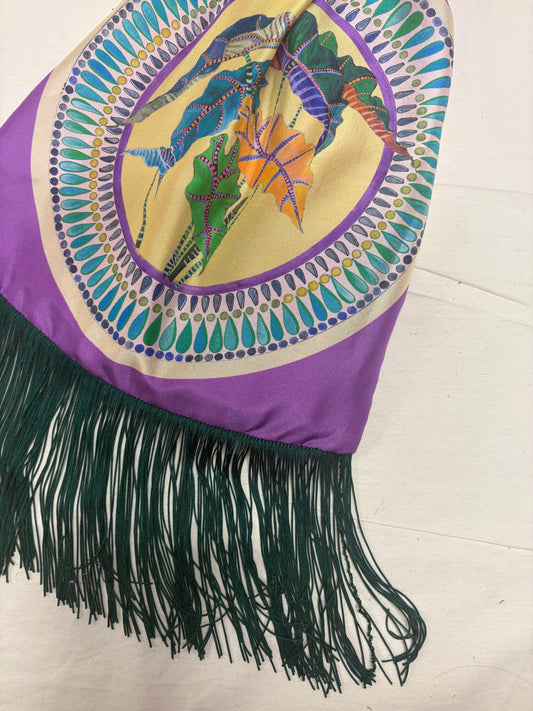 Margarita Purple Large Silk Luxury Handbag with Bamboo Handle