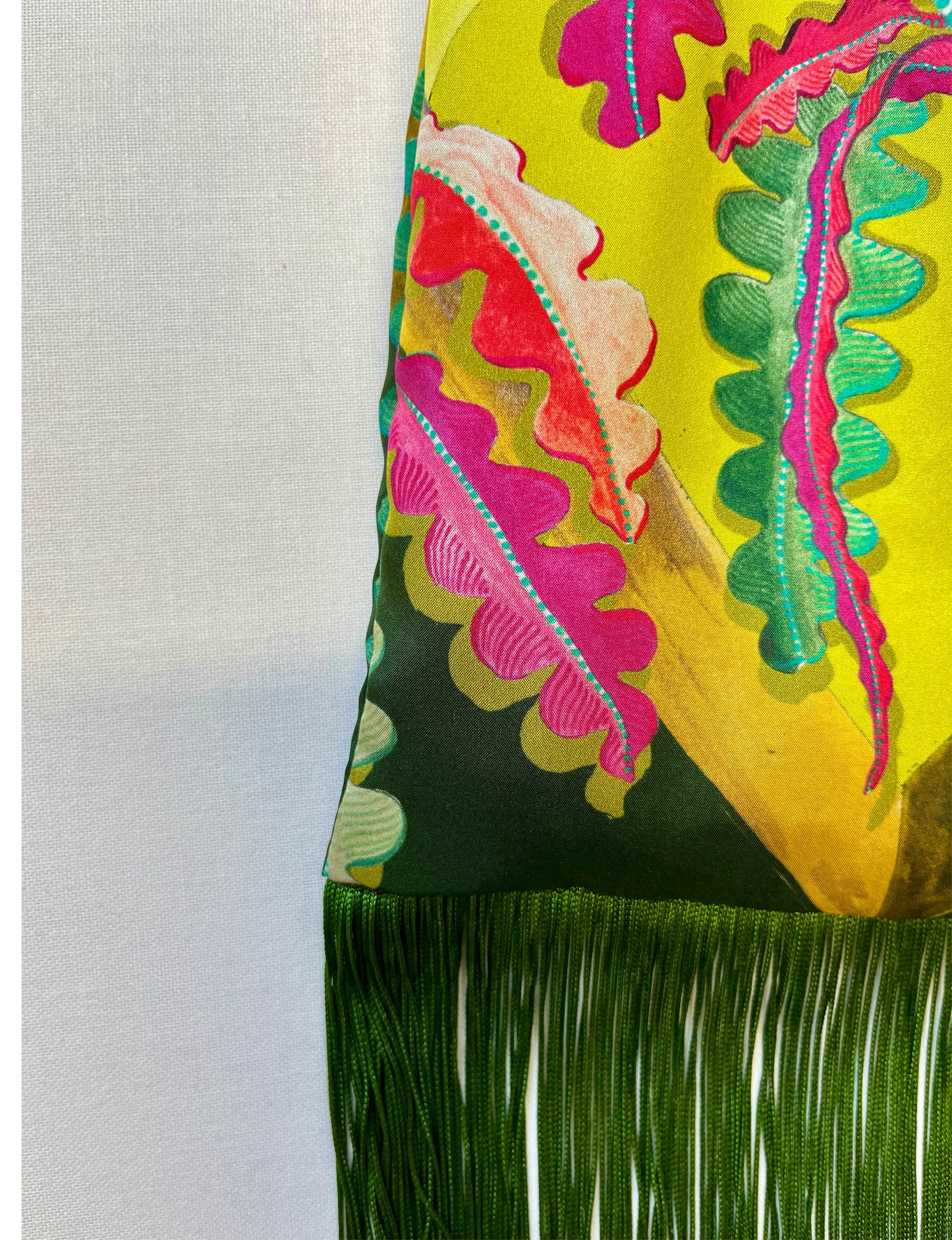 Fern Forest & Lime Silk Luxury Fringe Handbag