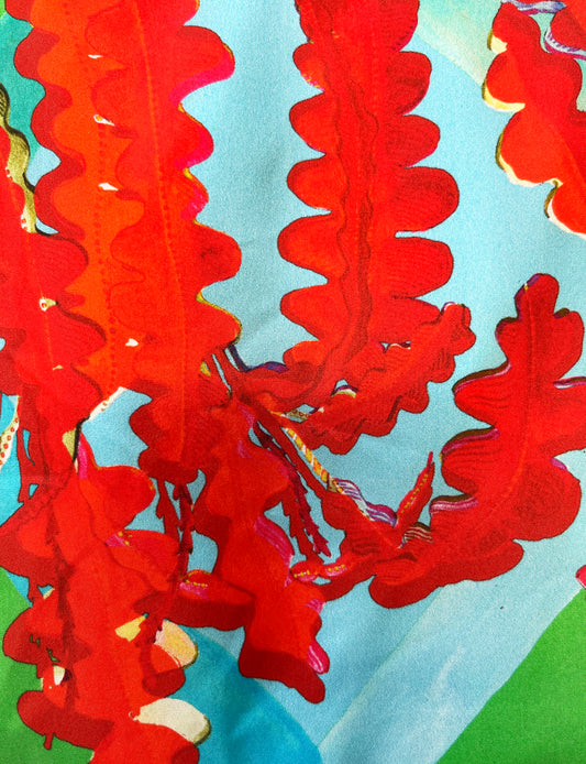 Fern Green & Scarlet Silk Luxury Fringe Handbag