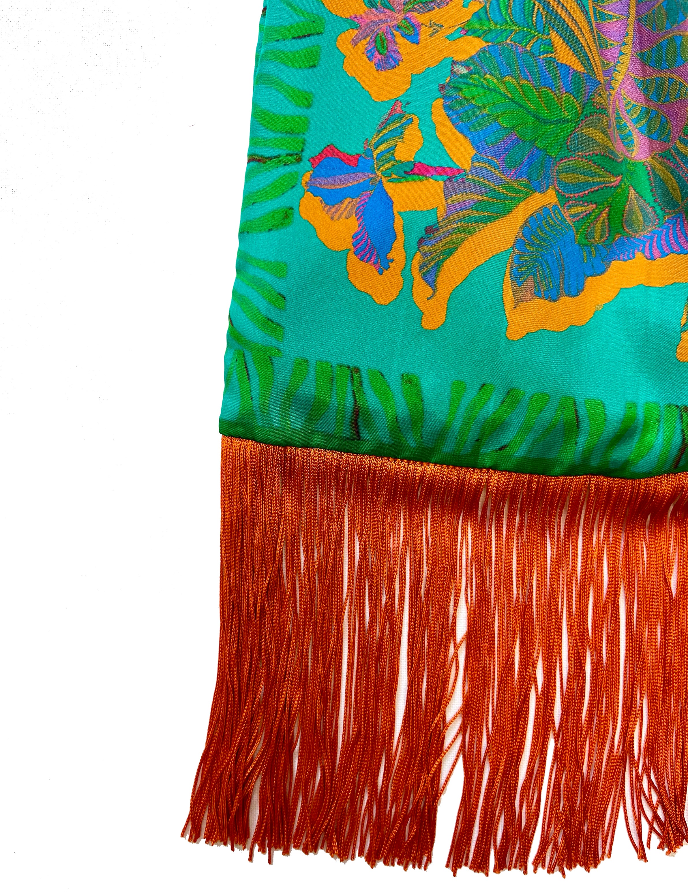 Avra Aqua & Orange Large Silk Luxury Fringe Handbag