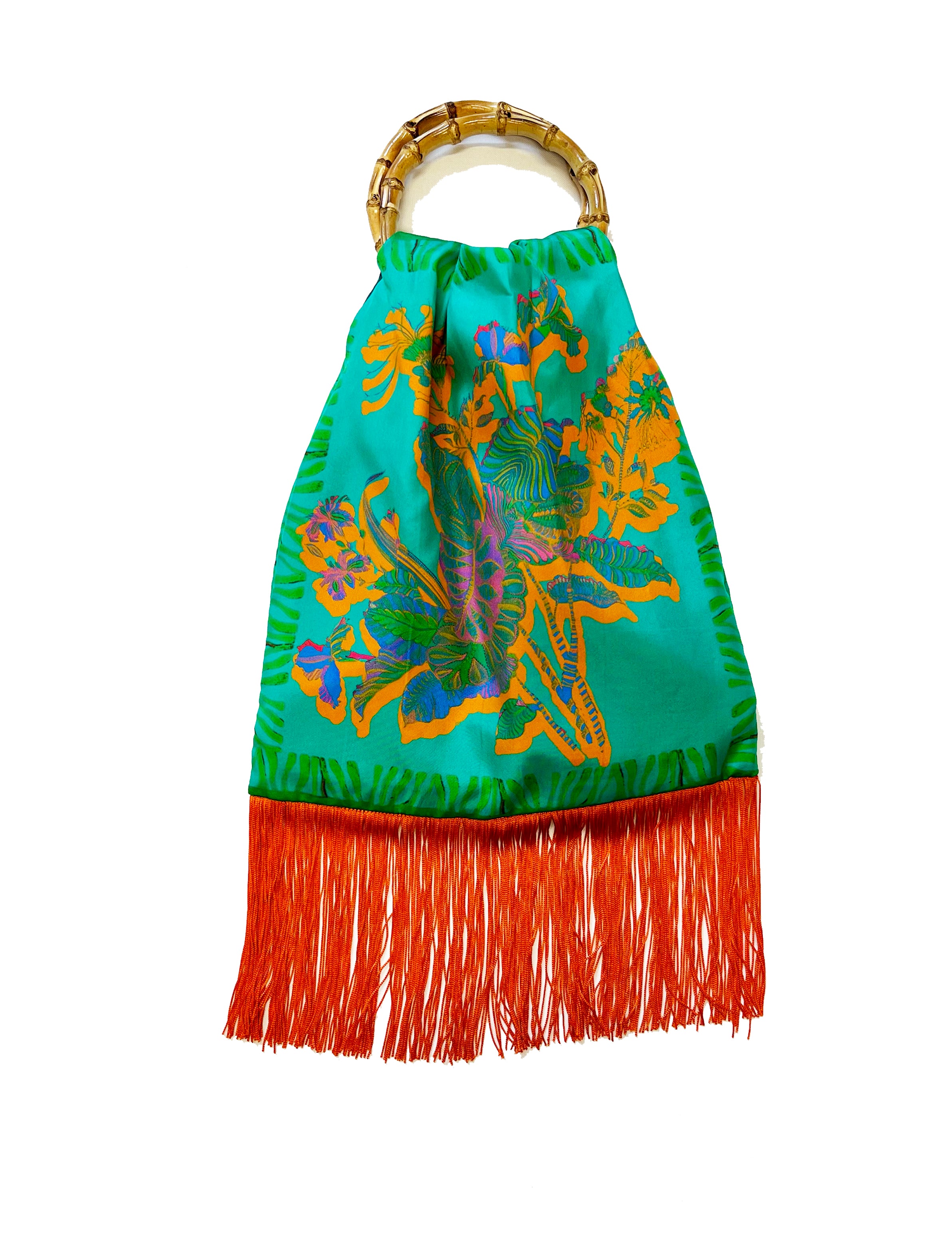Avra Aqua & Orange Large Silk Luxury Fringe Handbag