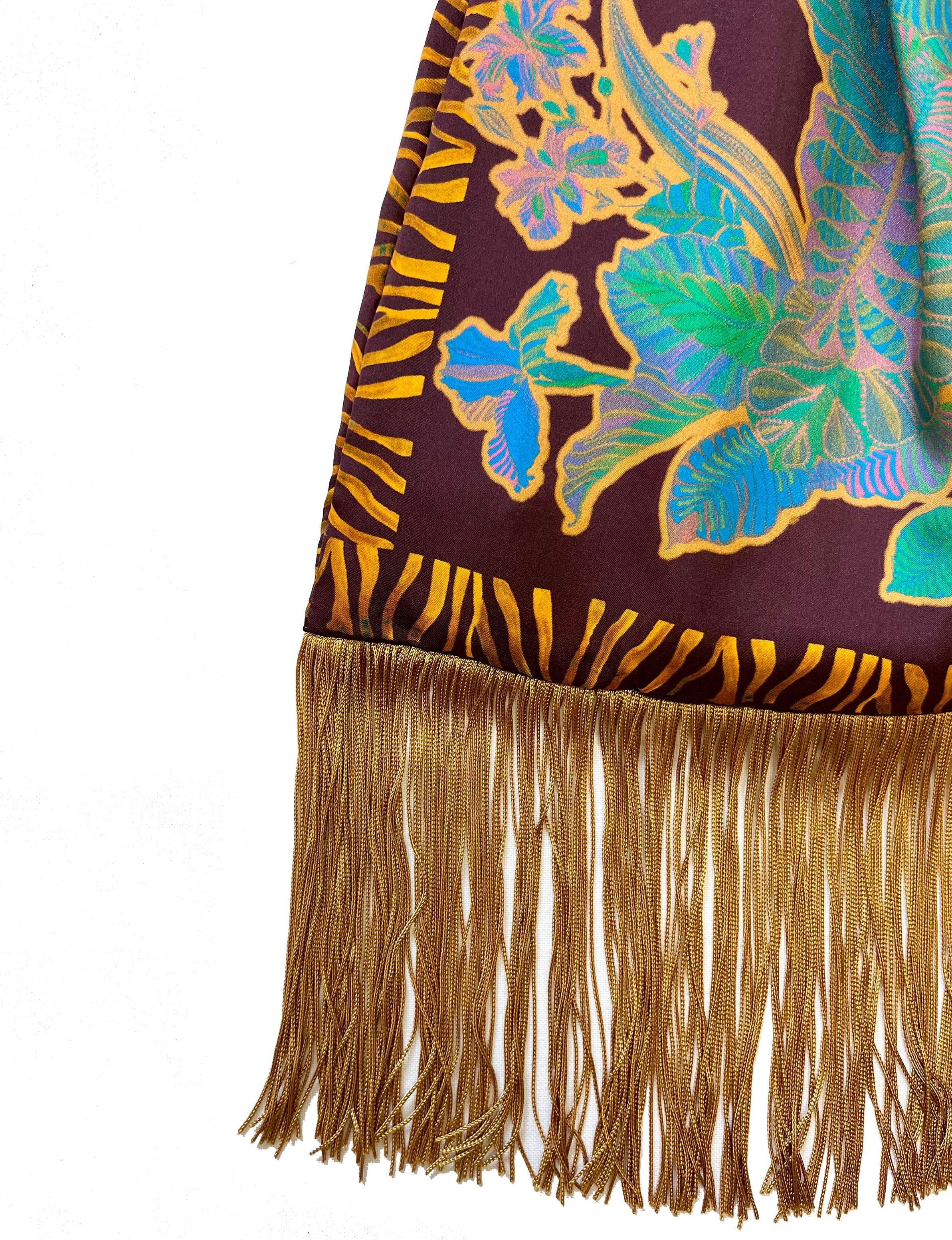 Avra Chocolate & Gold Large Silk Luxury Fringe Handbag