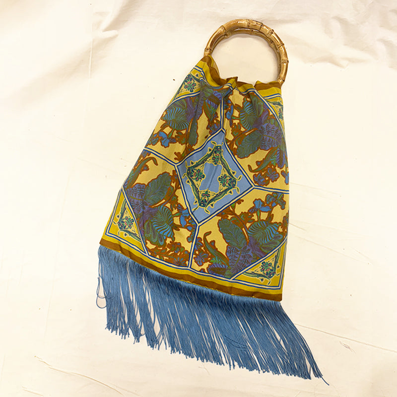 Avra Gold Large Silk Luxury Handbag with Bamboo Handle