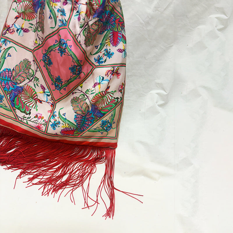 Avra Cream Large Silk Luxury Handbag with Bamboo Handle