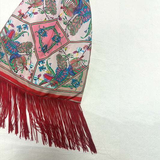 Avra Cream Large Silk Luxury Handbag with Bamboo Handle