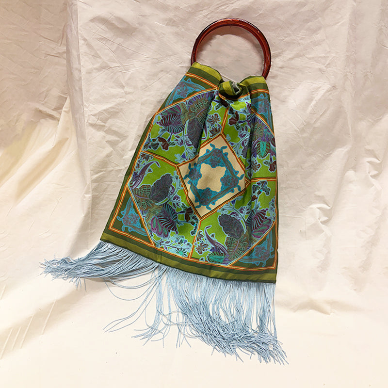 Avra Olive Large Silk Luxury Handbag