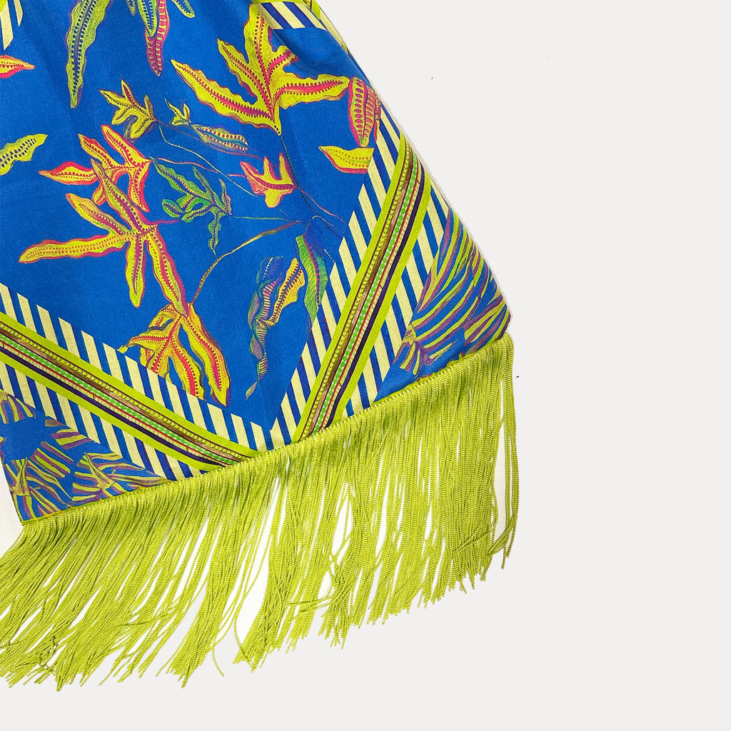 Angelina Cobalt Large Silk Luxury Fringe Handbag