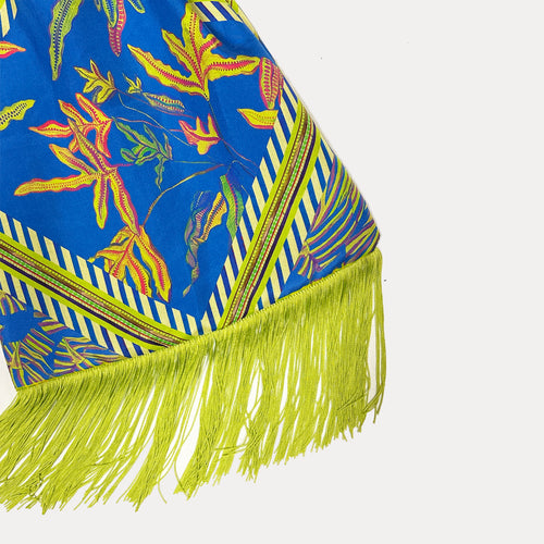 Angelina Cobalt Large Silk Luxury Fringe Handbag