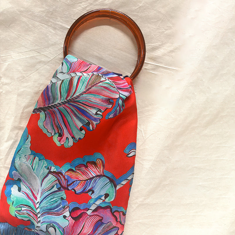 Ioli Red & Ciel Silk Luxury Handbag