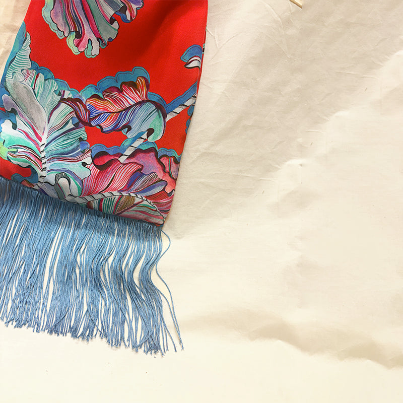 Ioli Red & Ciel Silk Luxury Handbag