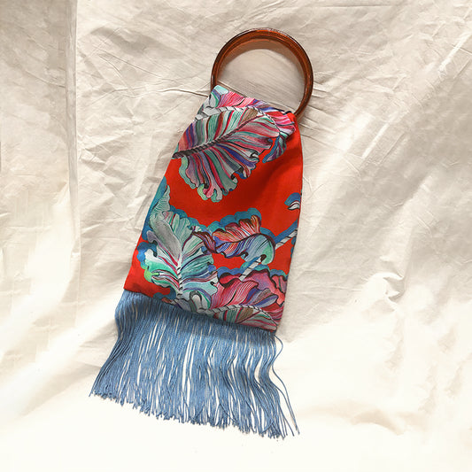 Ioli Red & Ciel Silk Luxury Handbag