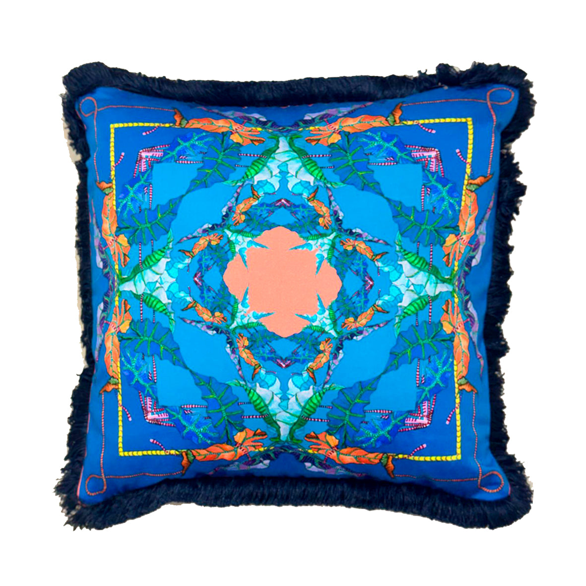 Margarita Blue Cushion - Luxury Handmade Fringe Throw Pillow - Eleni Malami