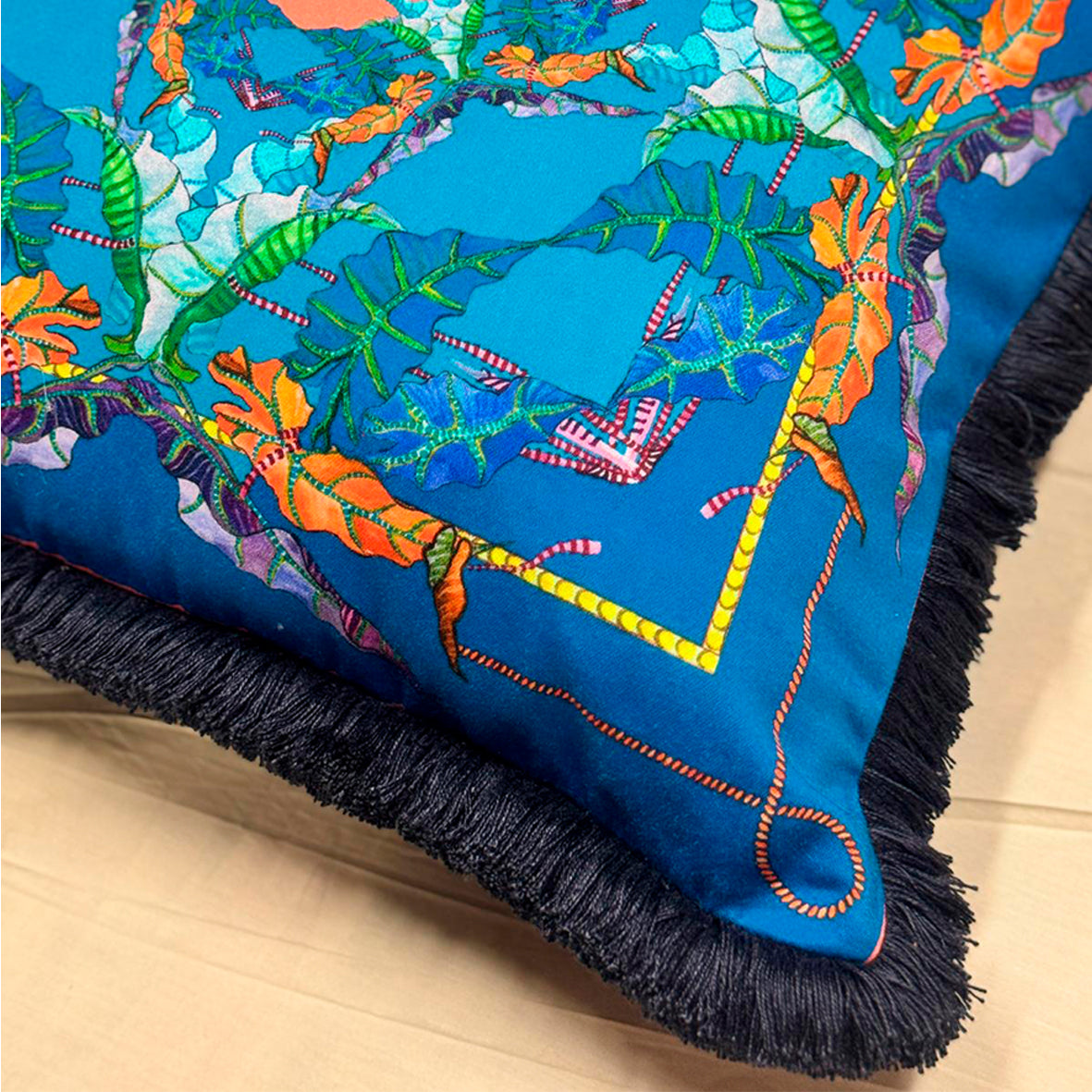 Margarita Blue Cushion - Luxury Handmade Fringe Throw Pillow - Eleni Malami