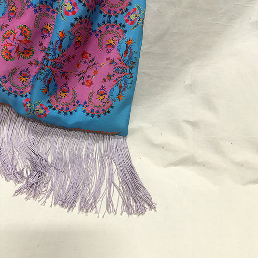 Myrine Ciel & Lilac Large Silk Luxury Handbag with Bamboo Handle