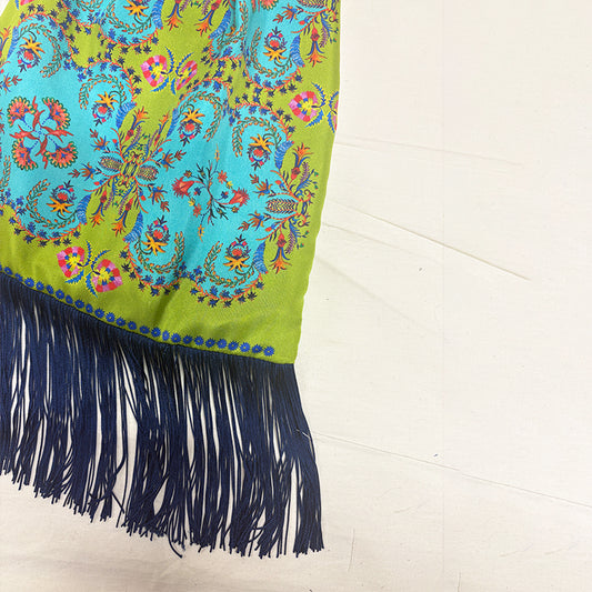 Myrine Olive Large Silk Luxury Handbag with Bamboo Handle