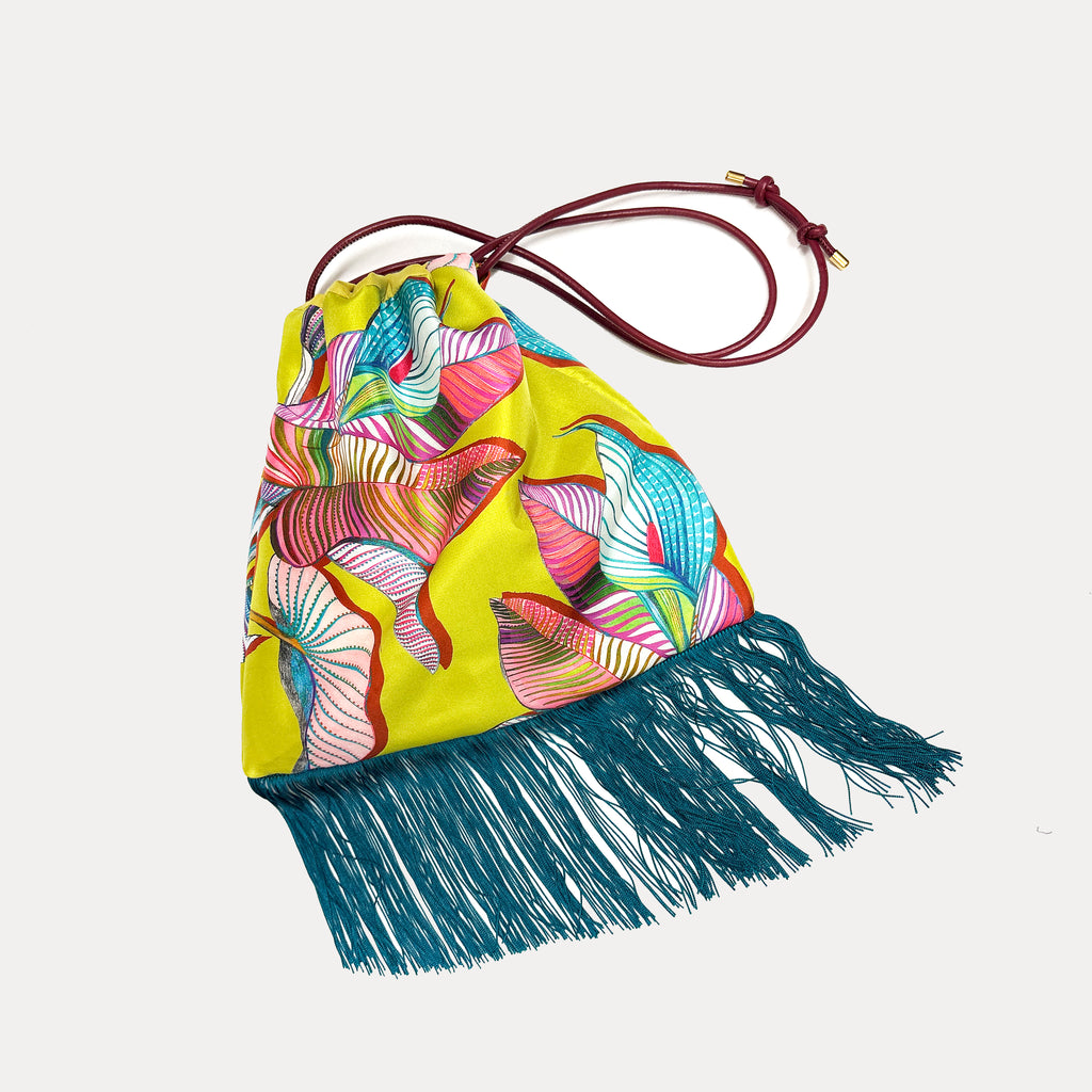 Elpis Large Mustard Luxury Silk Shoulder Handbag