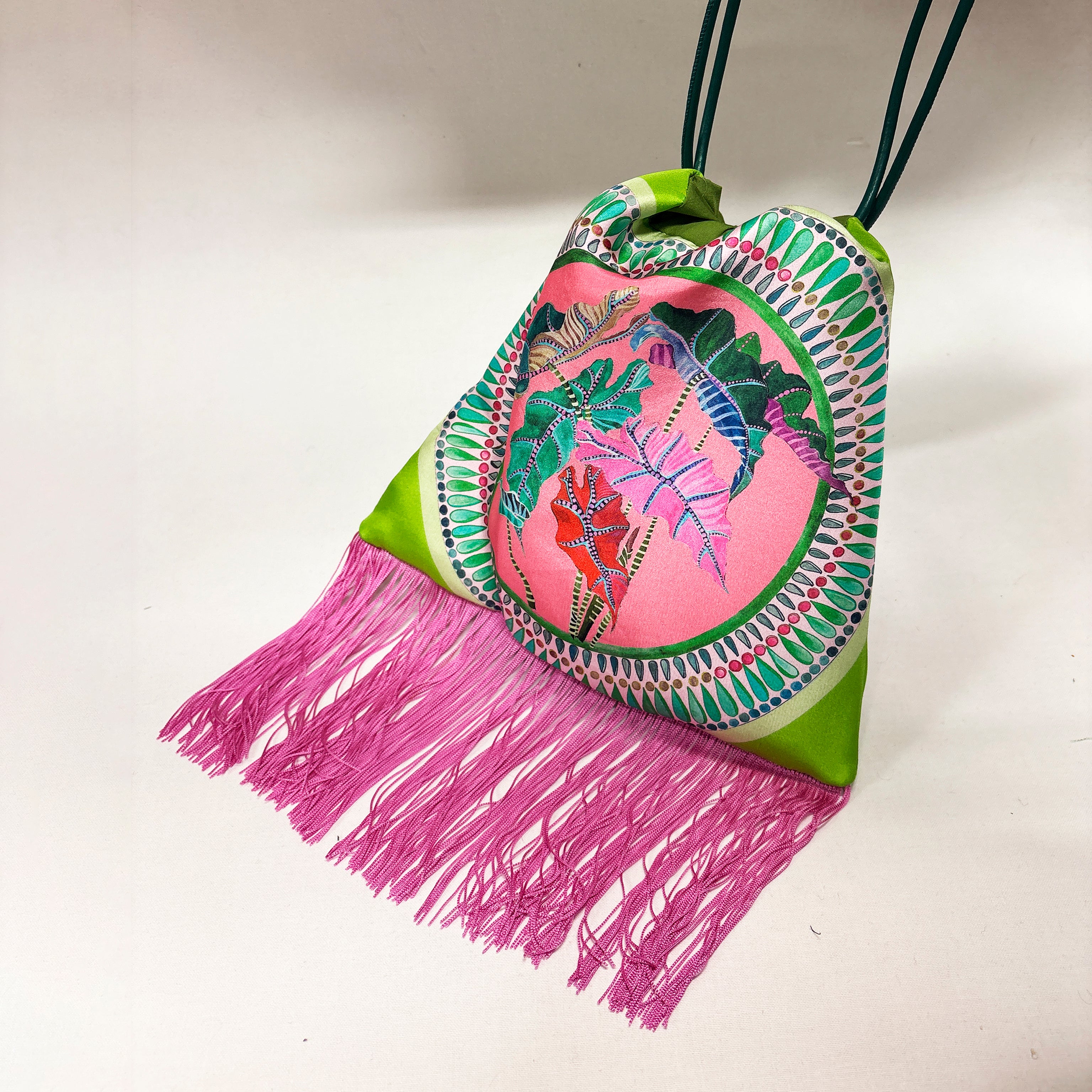 Margarita Large Green Luxury Silk Shoulder Handbag