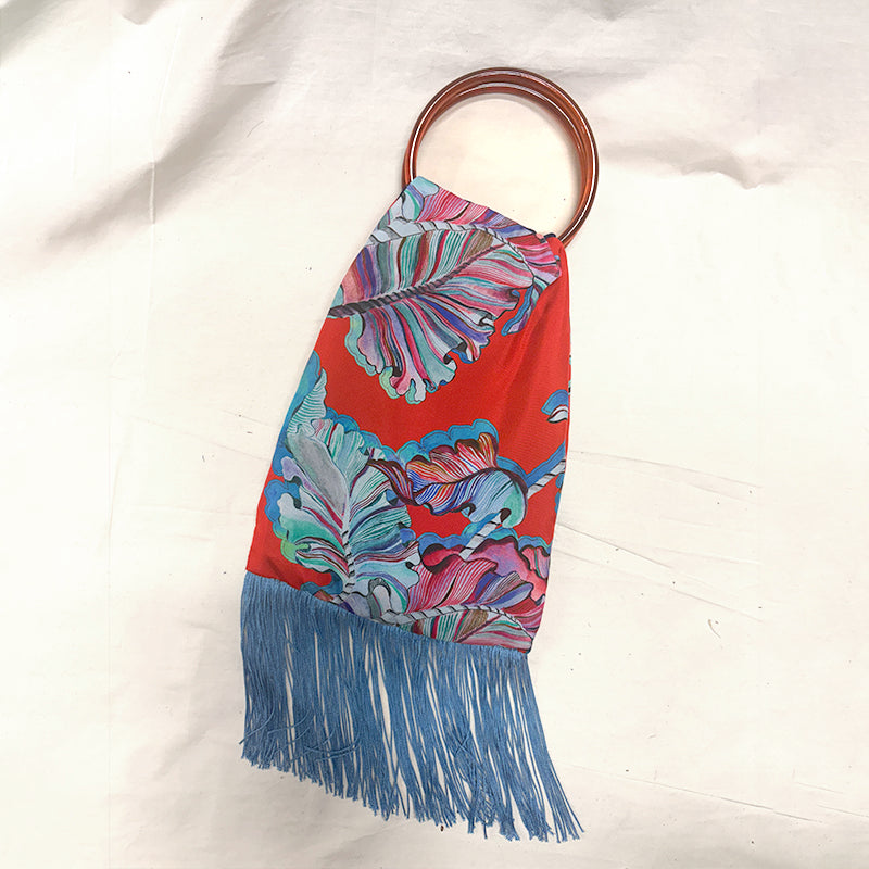 Ioli Red & Ciel Silk Luxury Handbag