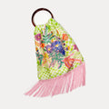 Large lime silk handbag by Eleni Malami with elegant design and luxurious texture, perfect for stylish accessories.