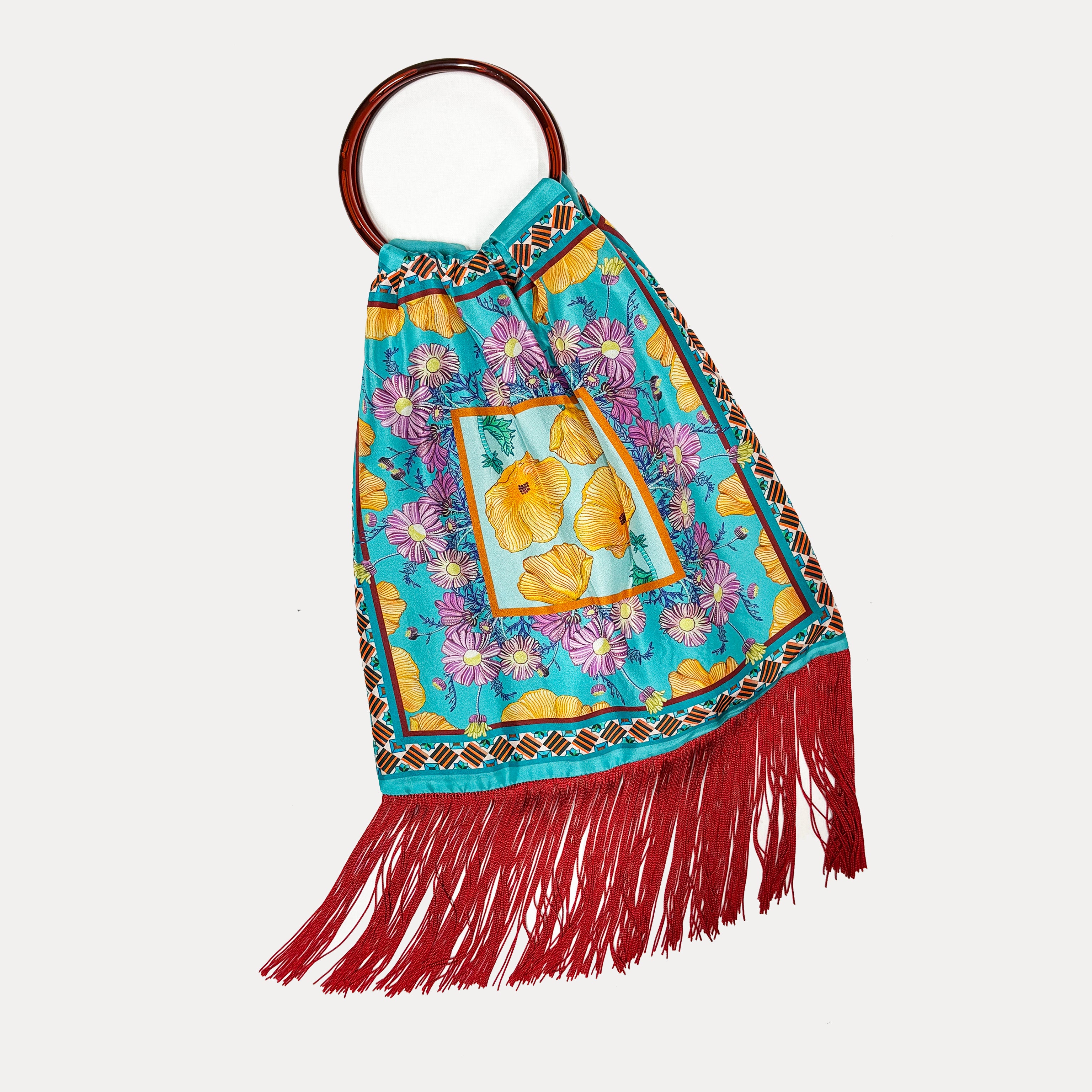 Large Aegean Blue silk handbag by Eleni Malami featuring a luxurious design and elegant hand-stitched details.