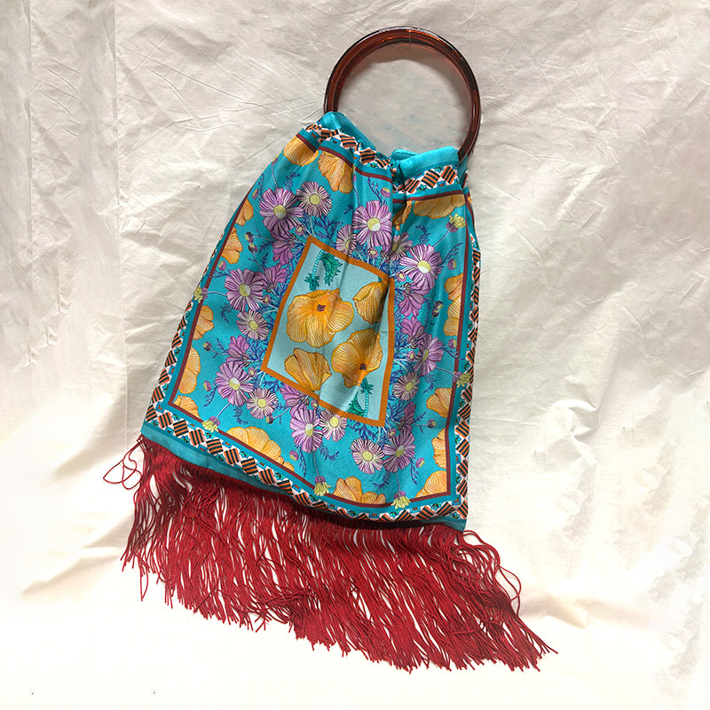 Poppy Aegean Blue Large Silk Luxury Handbag - Eleni Malami