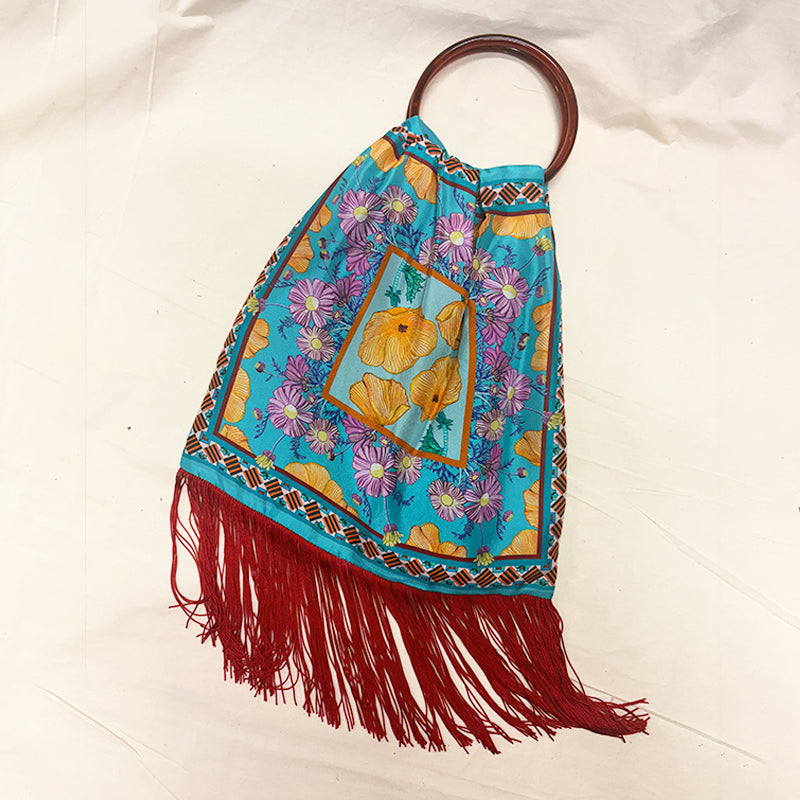 Poppy Aegean Blue Large Silk Luxury Handbag