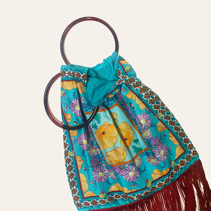 Poppy Aegean Blue Large Silk Luxury Handbag - Eleni Malami