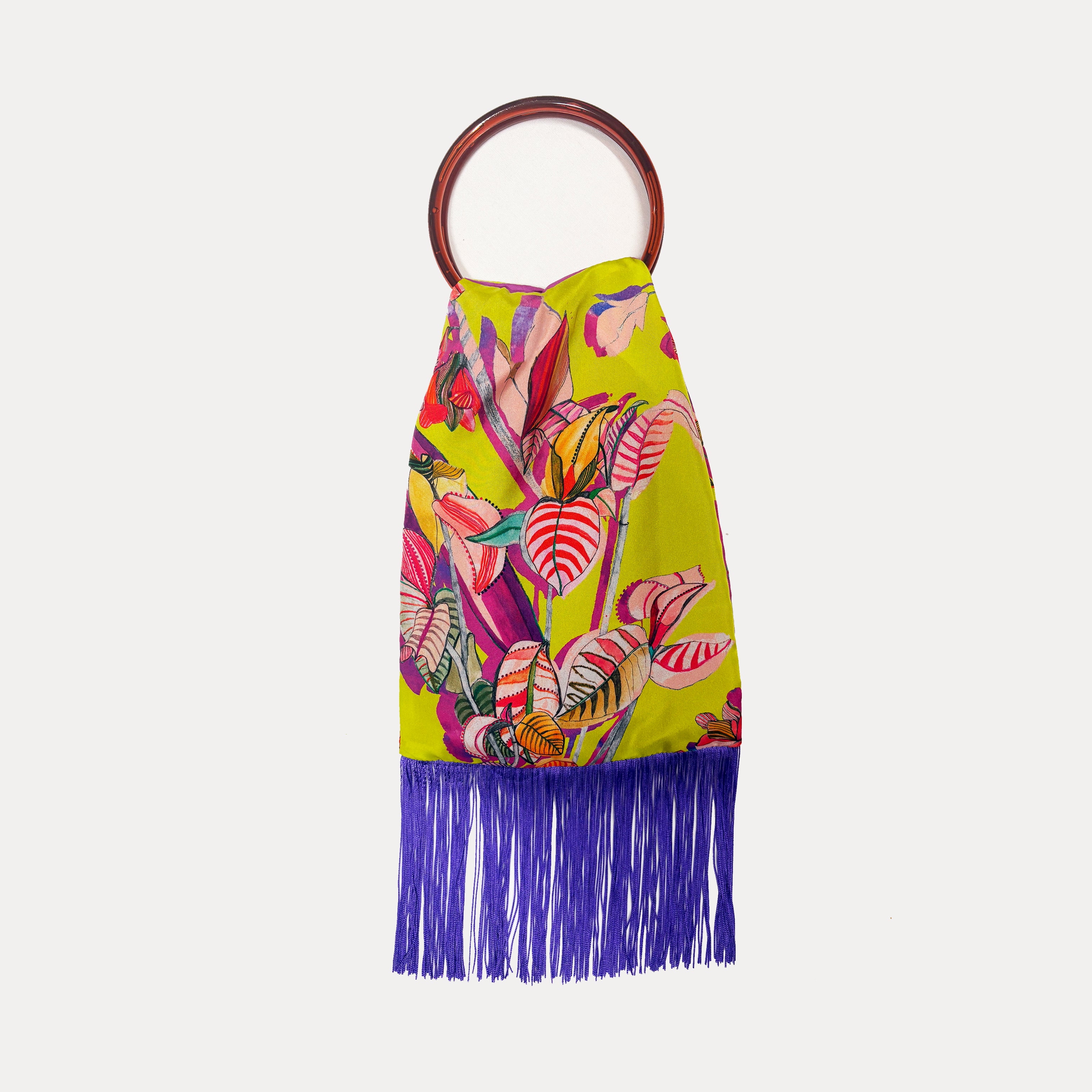 Eleni Malami Euphoria Lime silk luxury handbag with elegant design and small size, featuring a smooth silk fabric and stylish handle.