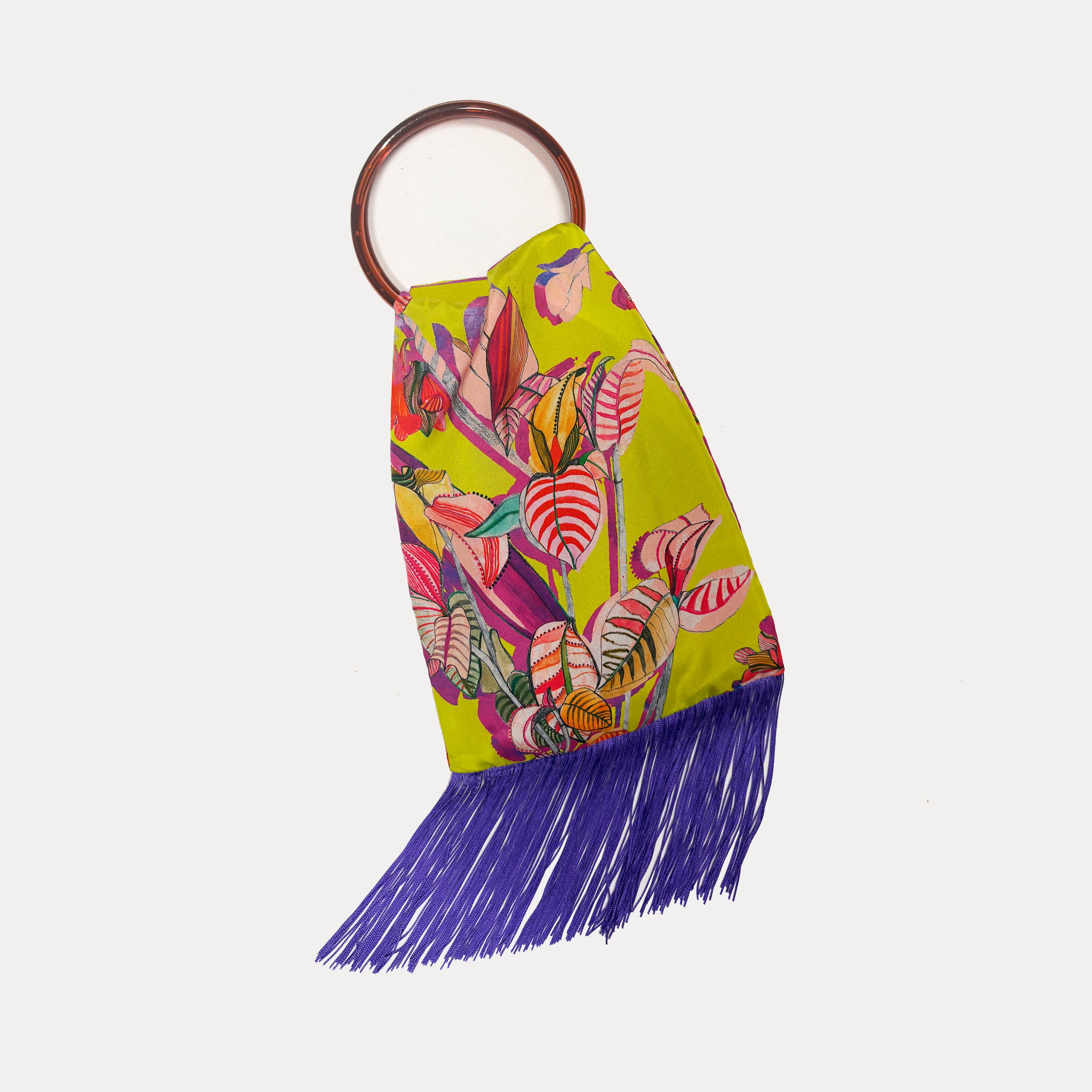 Eleni Malami Euphoria Lime silk luxury handbag with sleek design and elegant handle, showcasing vibrant color and smooth fabric.