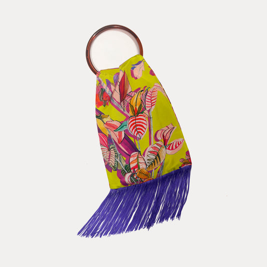 Eleni Malami Euphoria Lime silk luxury handbag with sleek design and elegant handle, showcasing vibrant color and smooth fabric.