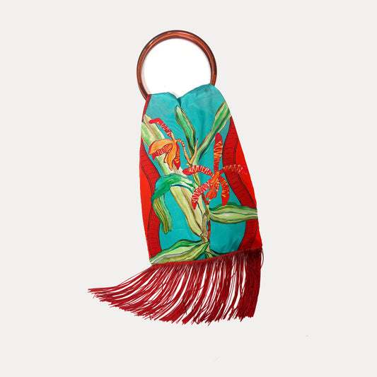 Eleni Malami Tigerlily Azzure silk luxury handbag in aqua with elegant design and delicate craftsmanship.