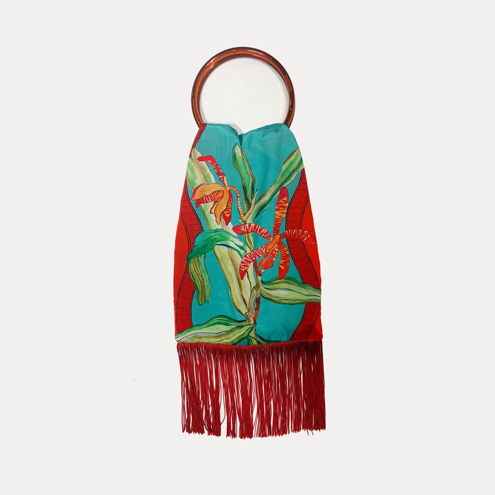 Eleni Malami Tigerlily Azzure silk luxury handbag in aqua with elegant design and small size.