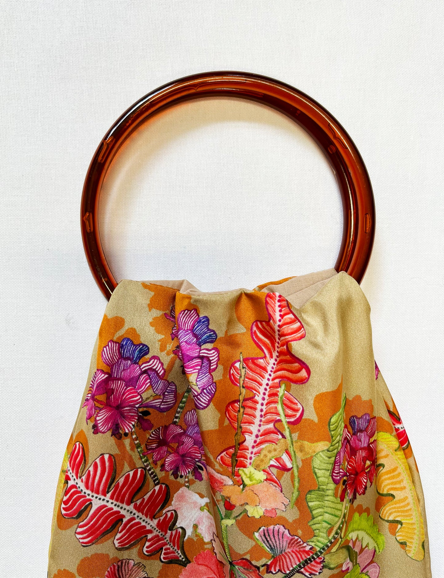 Geranium Beige & Old-Gold Silk Luxury Fringe Handbag