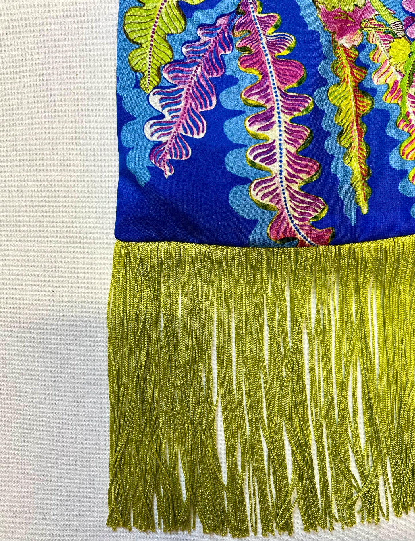 Geranium Cobalt & Lime Silk Luxury Fringe Handbag