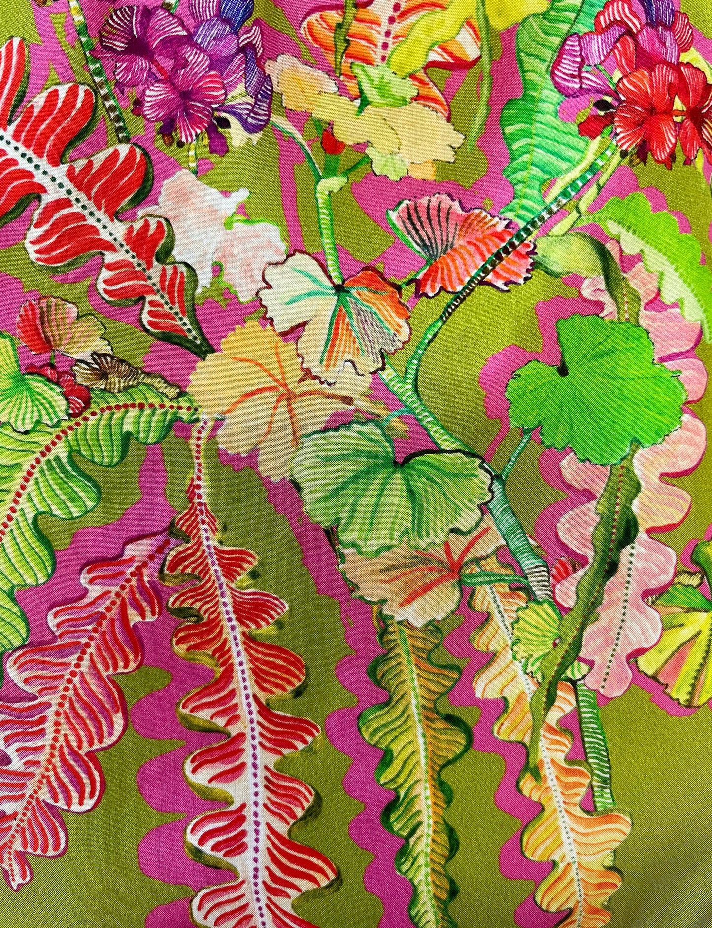 Geranium Olive and Magenta Silk Luxury Fringe Handbag