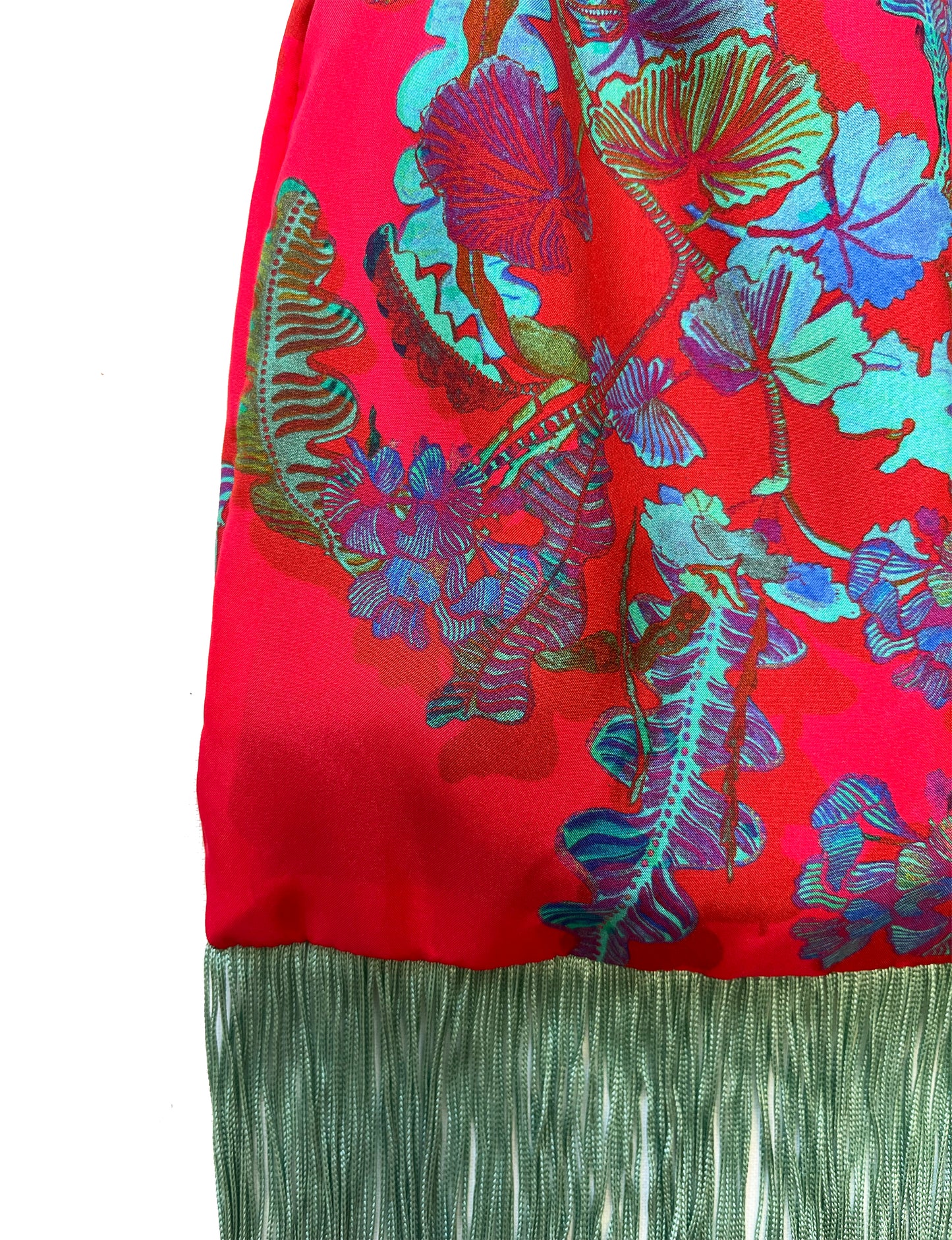 Geranium Plum & Mint Silk Luxury Fringe Handbag