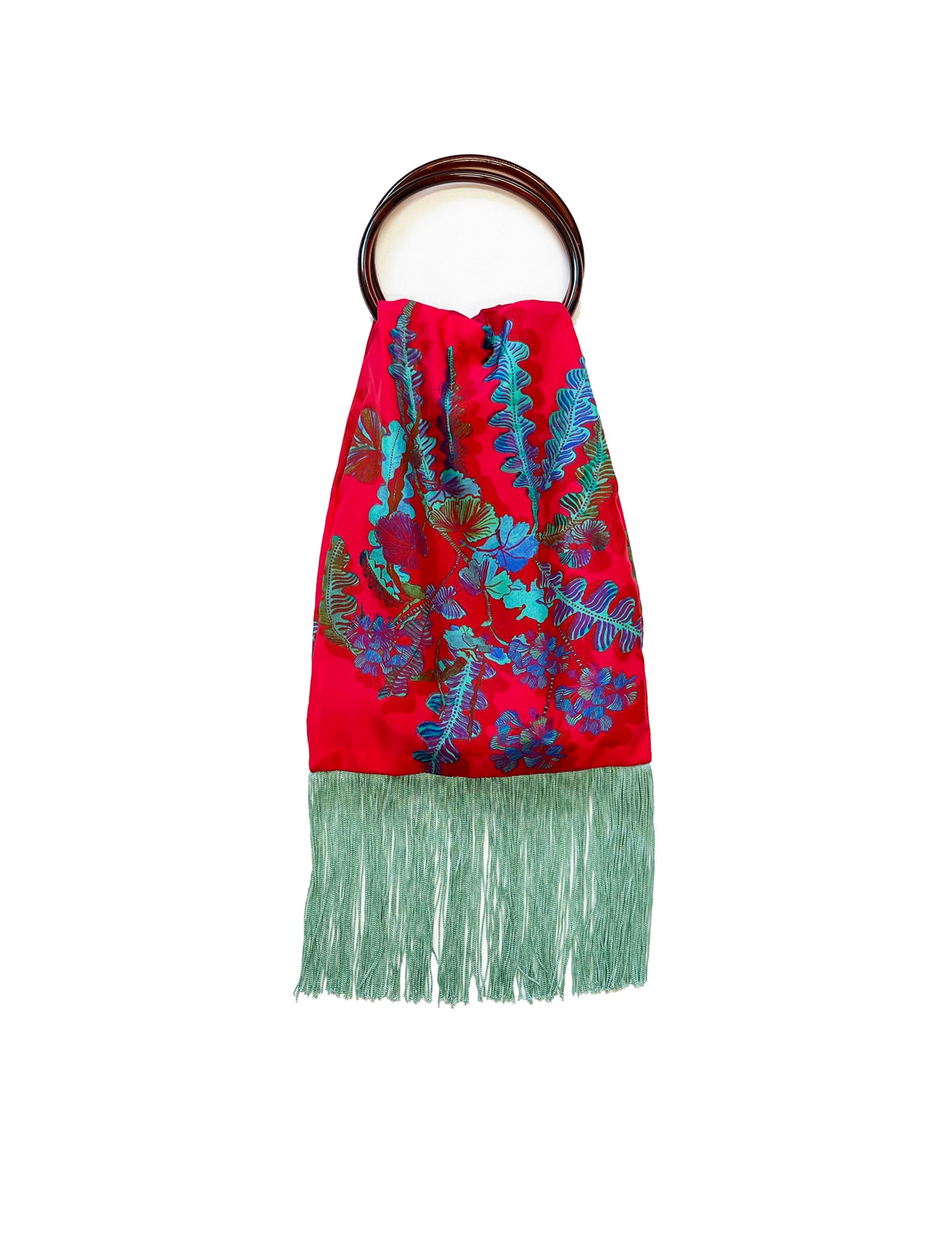 Geranium Plum & Mint Silk Luxury Fringe Handbag