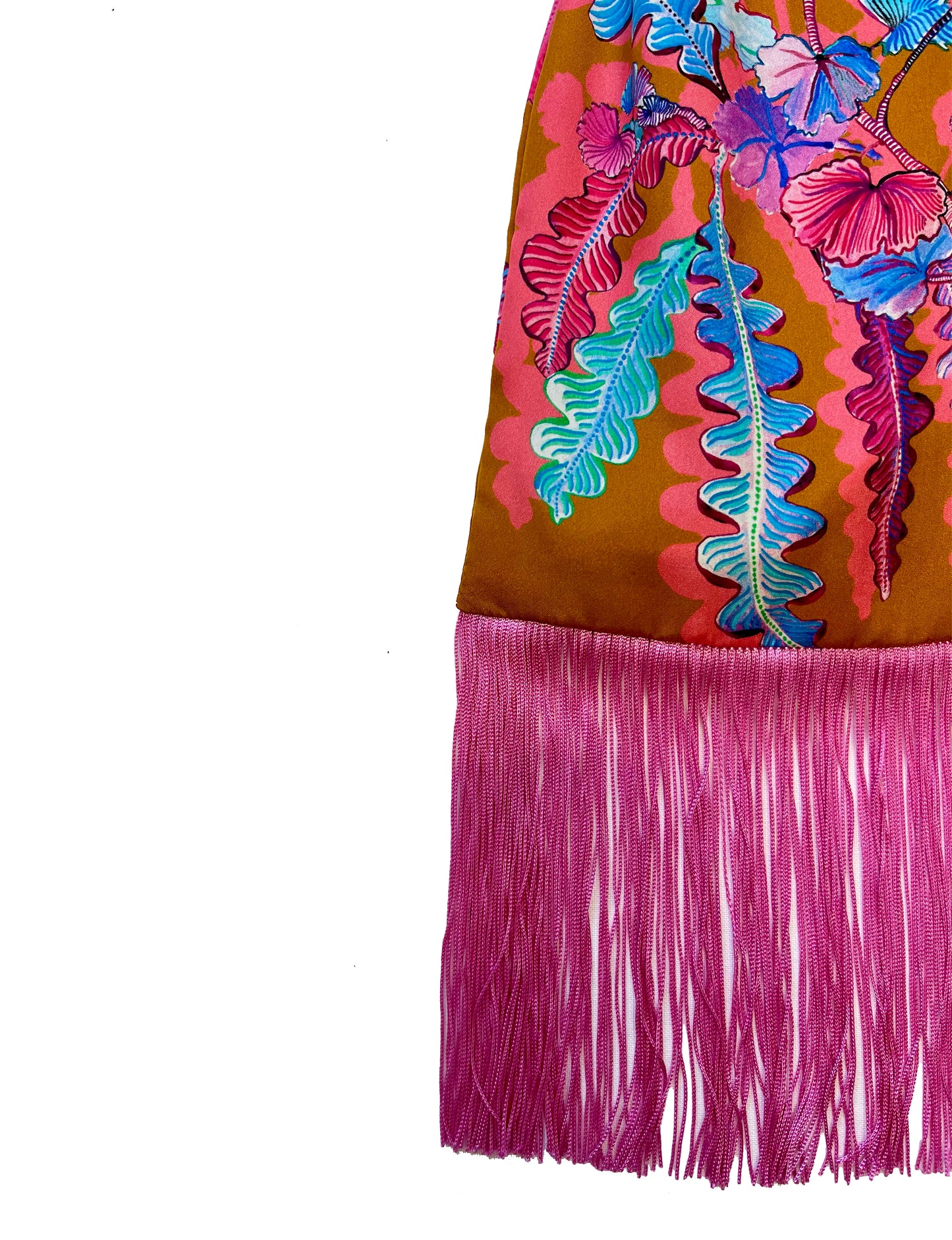 Geranium Toffee & Magenta Silk Luxury Fringe Handbag