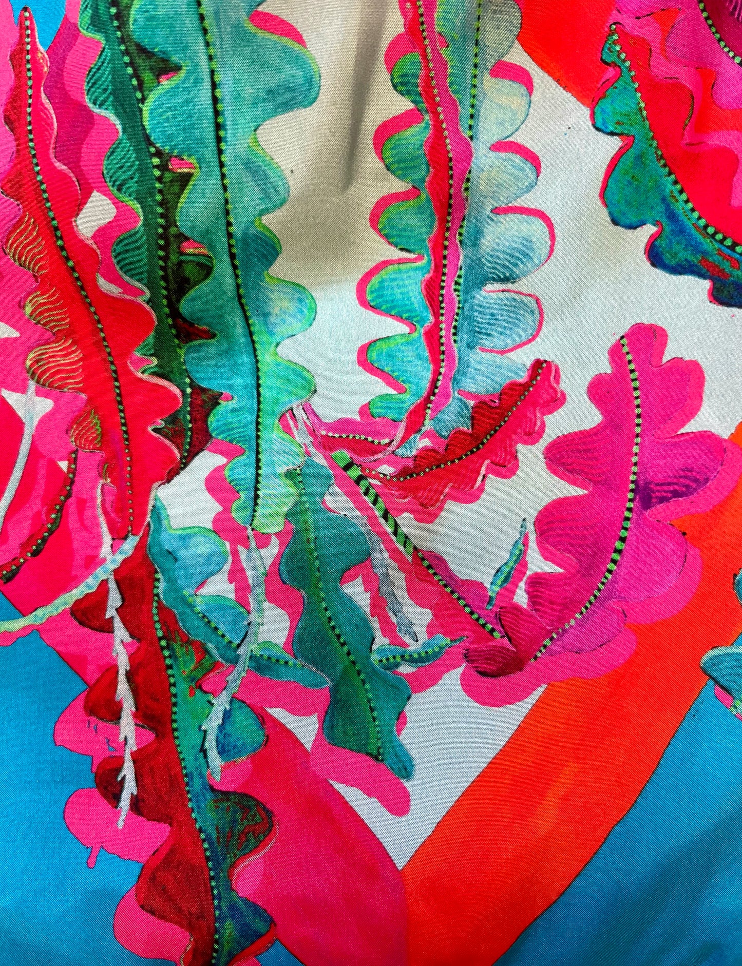 Fern Cerulean & Scarlet Silk Luxury Fringe Handbag