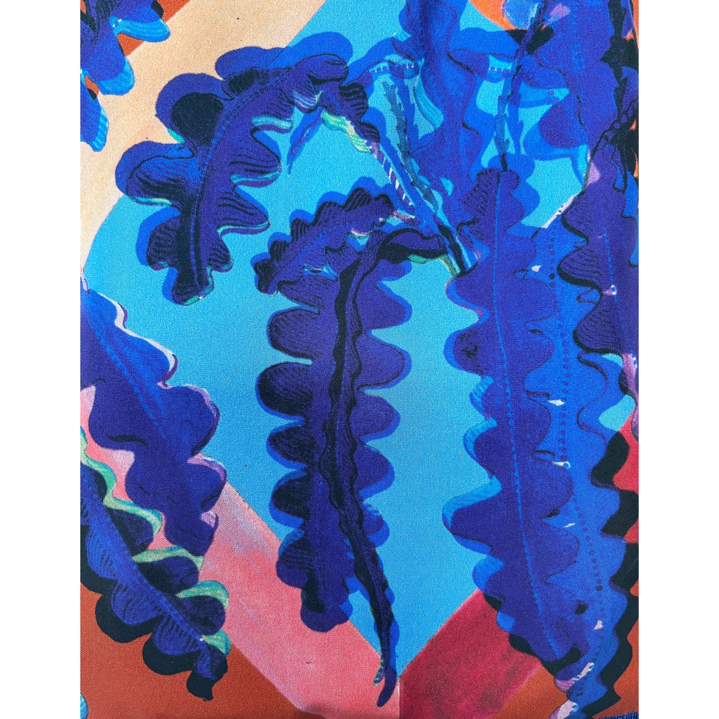 Eleni Malami Fern Toffee and Cobalt silk luxury fringe handbag with intricate detailing and elegant design.