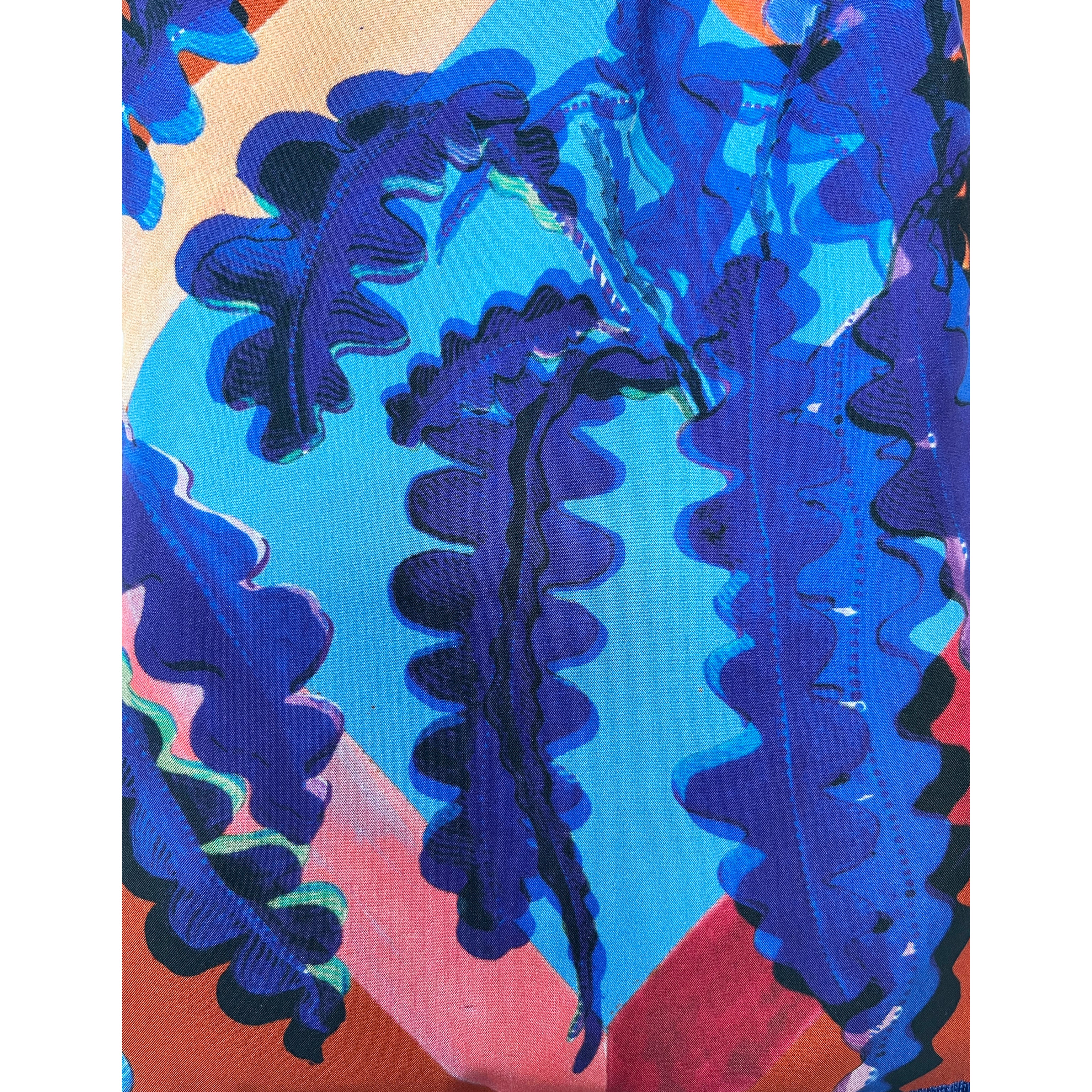 Eleni Malami Fern Toffee and Cobalt silk luxury fringe handbag with intricate detailing and elegant design.