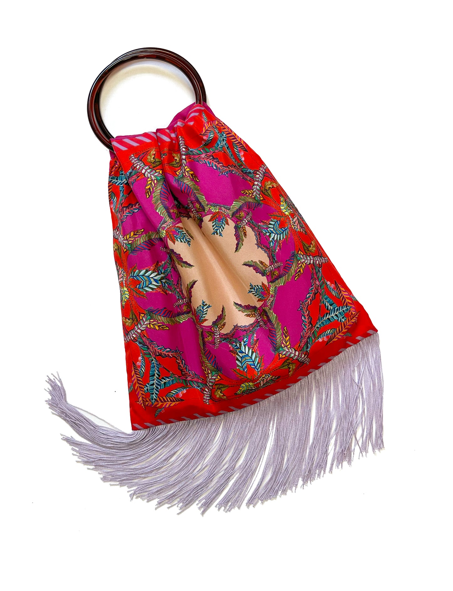 Sappho Red & Magenta Large Silk Luxury Fringe Handbag