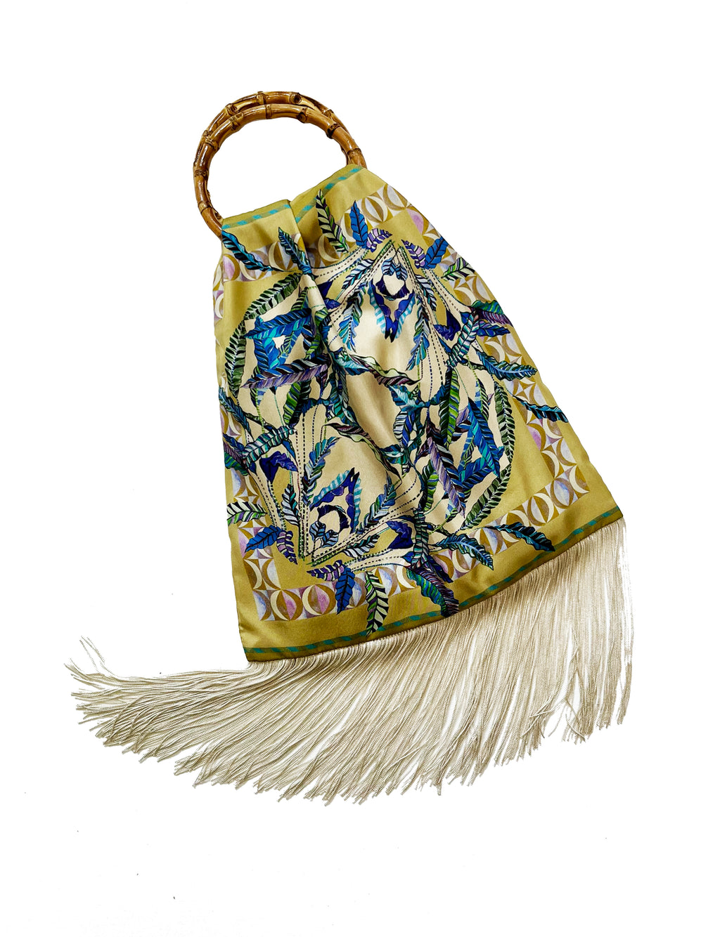 Sappho Gold and Cream Large Silk Luxury Fringe Handbag