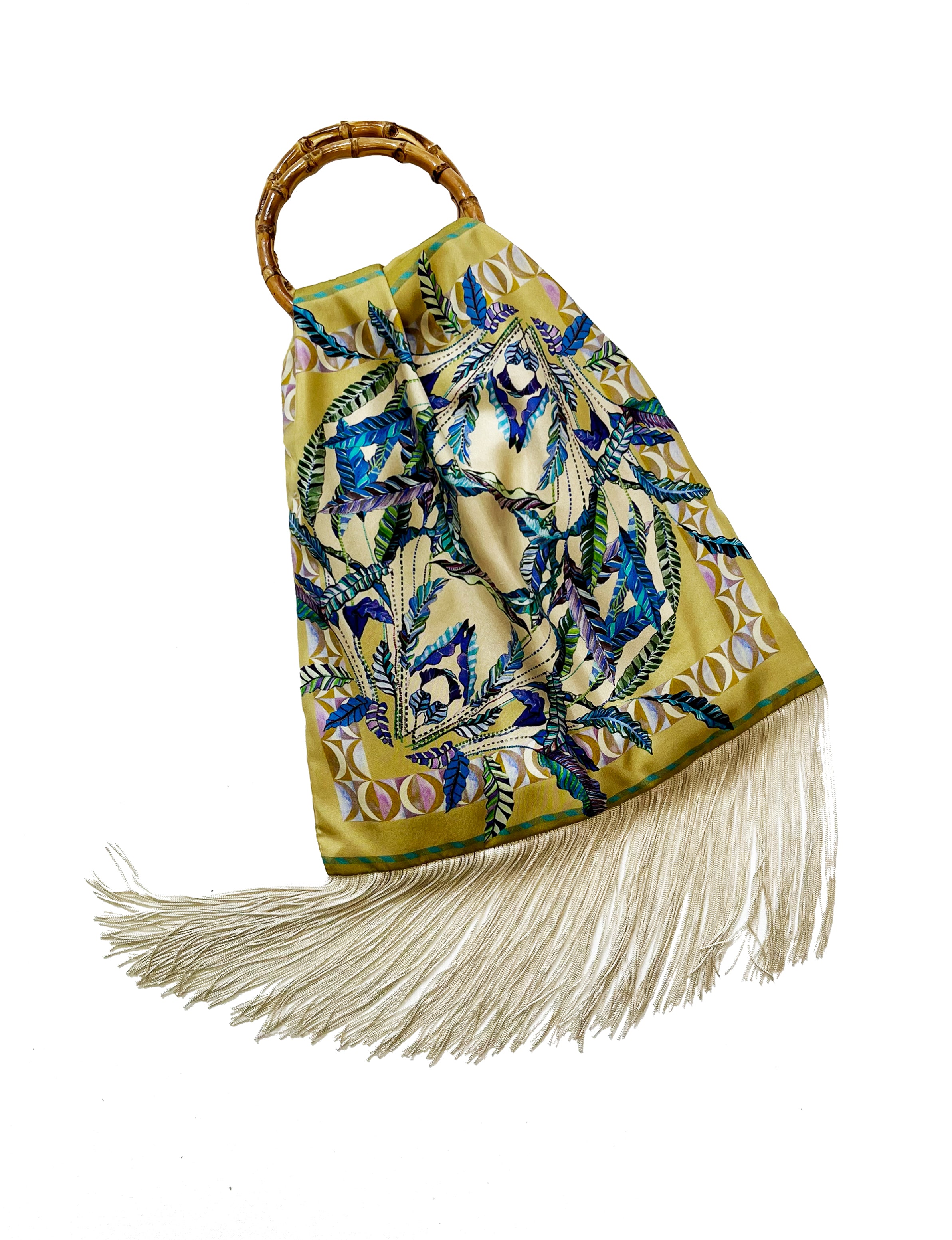 Sappho Gold and Cream Large Silk Luxury Fringe Handbag